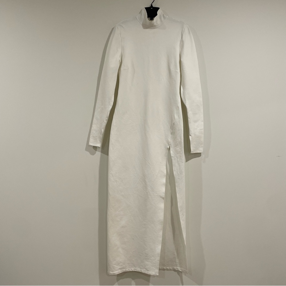 Nonchalant label long sleeve turtle neck maxi dress sz small high slit stretchy